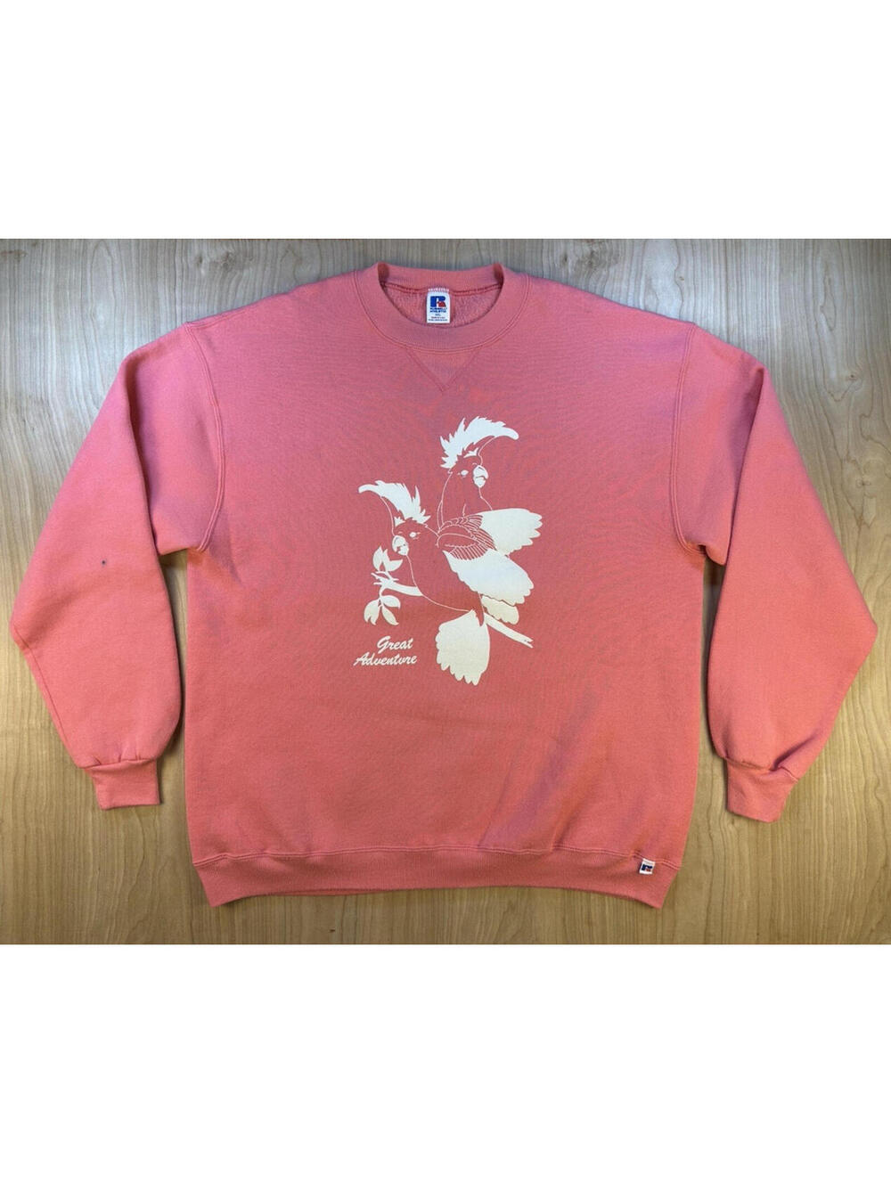 Vintage 80s Great Adventure Cockatoo sweatshirt Russell Usa made xxl pink nj